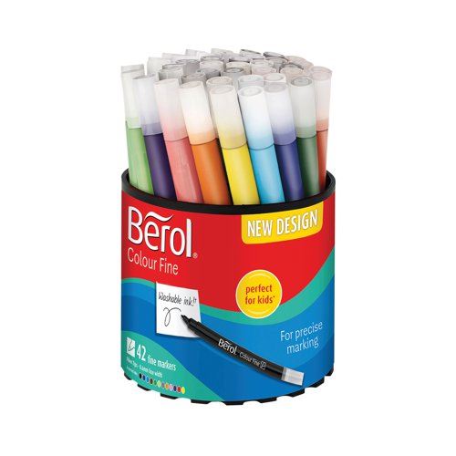 Berol Assorted Water-Based Colourfine Pen Tub (42 Pack) S0376490