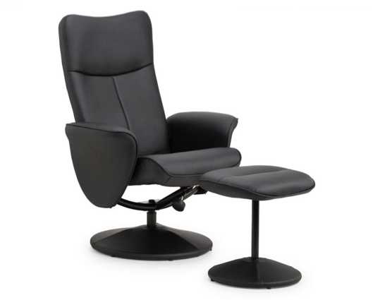 Lugano Recliner & Stool with Covered Base - Black