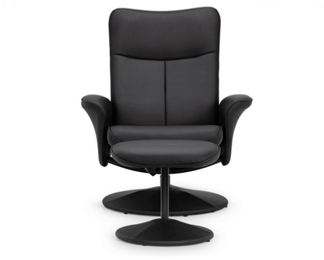 Lugano Recliner & Stool with Covered Base - Black