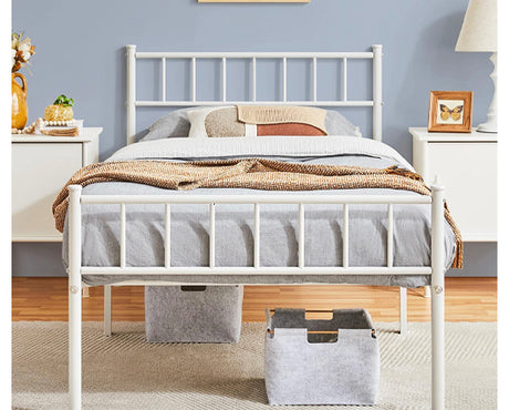 Yaheetech 3ft Single Bed Metal Bed Frame White Modern Design