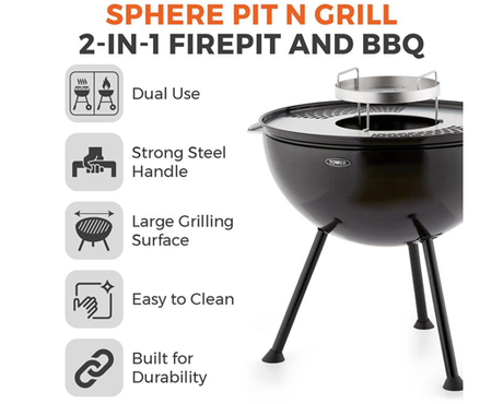 Tower Sphere Pit n Grill 2 in 1 Fire Pit and BBQ