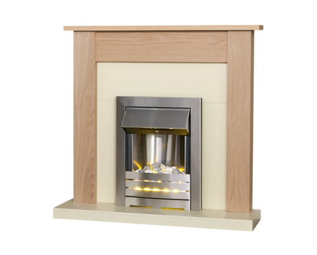 Adam Southwold Fireplace Suite in Oak with Helios Brushed Steel Electric Fire, 43 Inch