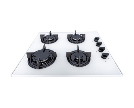 SIA GHG602WH 60cm 4 Burner Gas On Glass Hob With Cast Iron Pan Stands White 